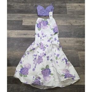 Sherri Hill‎ Size 0 Lilac Lace Prom Dress Spaghetti Straps Floral Purple 52635